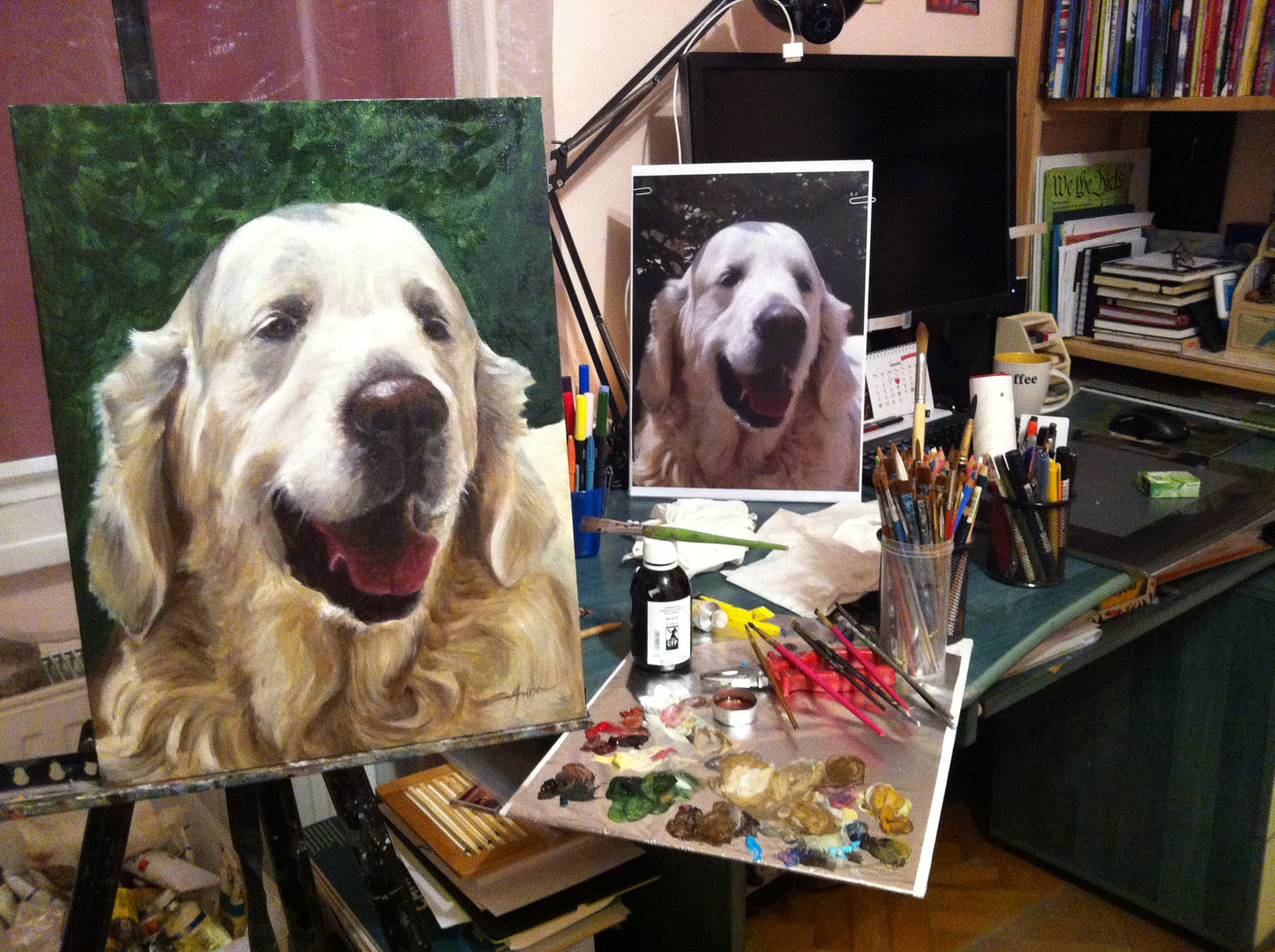 Portret pictat pe pânză, cu animalul de companie