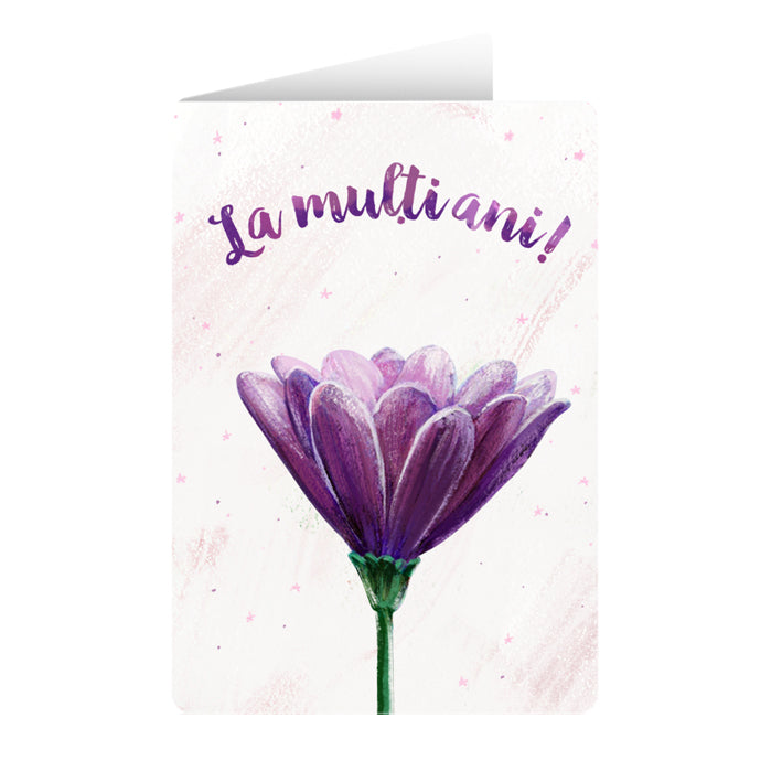Minifelicitare - La mulți ani - floare mov
