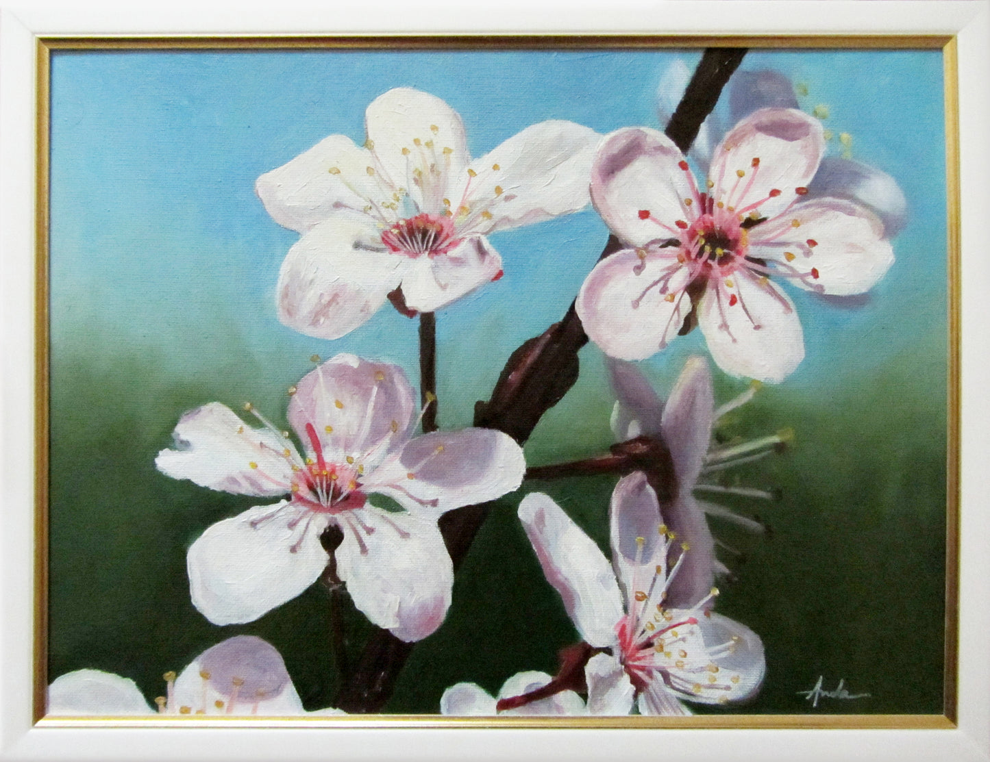Tablou la comandă cu flori, ulei/acrilic pe pânză