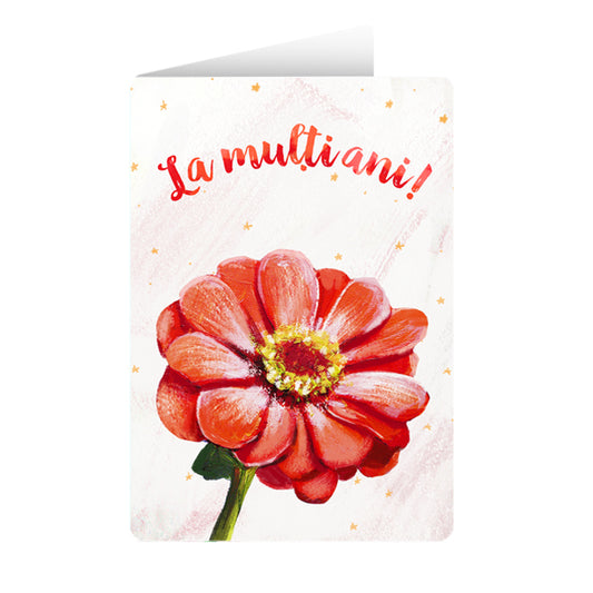 Minifelicitare - La mulți ani - floare rosie