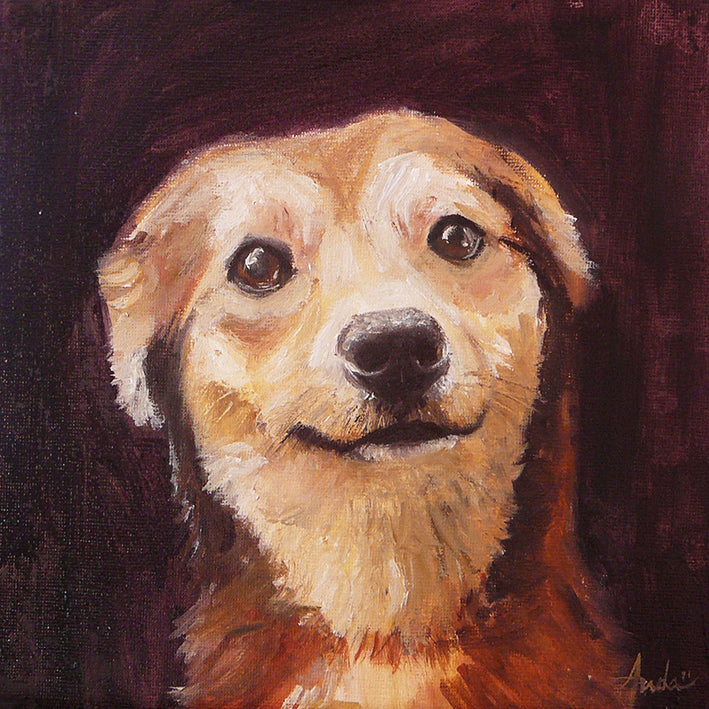 Portret pictat pe pânză, cu animalul de companie